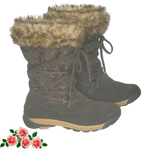 Lands End Darla Boots Suede & Quilted Nylon Fur Trim Fleece Lined Women's 9B